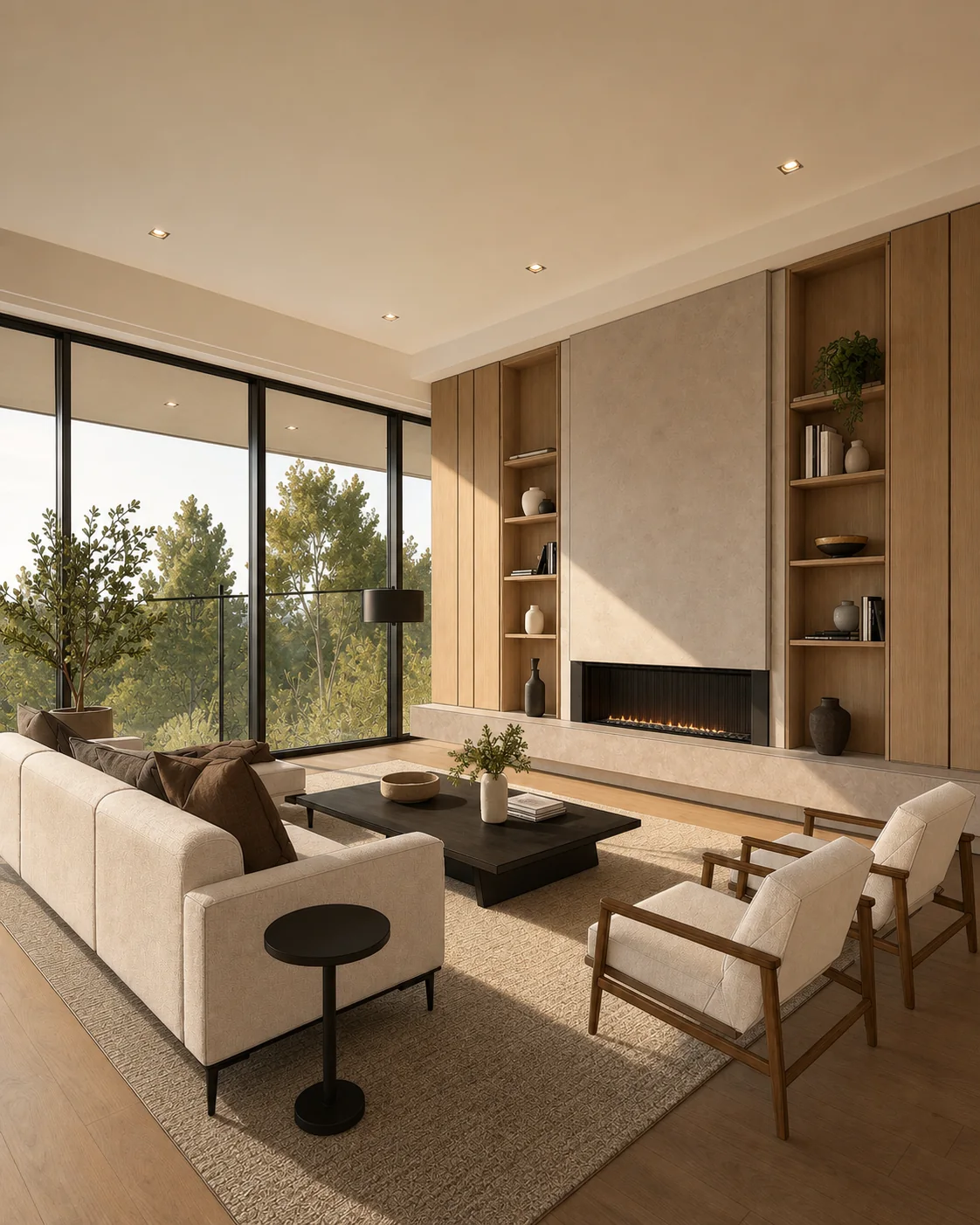 Render fotorrealista de uma sala integrada